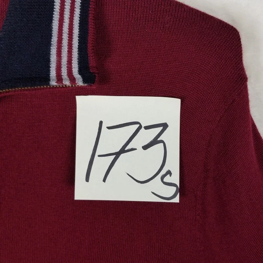 Brooks Brothers Quarter Zip Sweater Mens M Burgundy Merino Wool Striped Collar